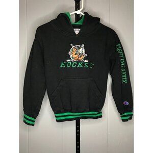 Vintage North Dakota Fighting Sioux UND Sz YOUTH MD Black Hoodie Sweatshirt
